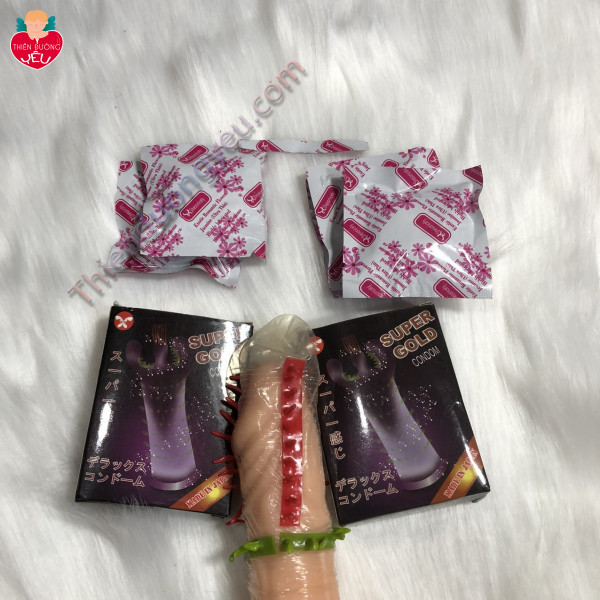 Hộp Bao Cao Su Super Gold hộp 2 Cái Đôn Gân Gai Cực Phê