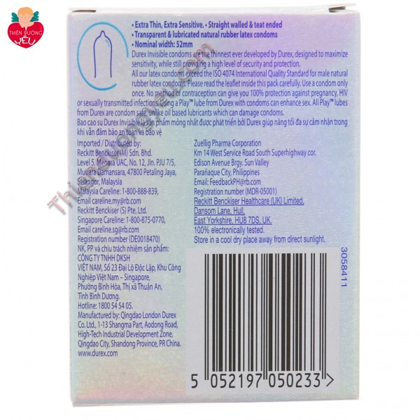 Hộp Bao Cao Su Durex Invisible 3 Cái Chính Hãng