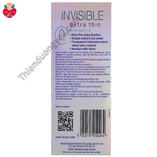 Hộp Bao Cao Su Durex Invisible 12 Cái Chính Hãng
