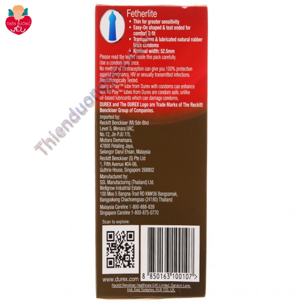  Hộp Bao Cao Su Durex Fetherlite Mỏng Hộp Đen 12 Cái