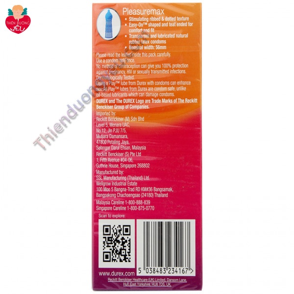 Hộp Bao Cao Su Durex Pleasuremax Gân Gai 12 Cái
